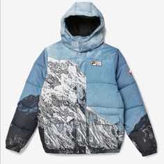 Like New. Tag Available. Fila White Rock Snowy Mountain Print Blanc Puffer Hooded Jacket Size Medium Us Men. True To Size. Taffeta: 100% Polyester Full Zip Front Closure With Snap Storm Flap Hood With Snap Closure Front Flap Pockets Embroidered Logo Patches On Chest And Sleeve Photo Real All Over Print Hard To Find As It Is Sold Out Everywhere. Fb Bensurbanbargain Fila Sportswear, Apparel Design Inspiration, Fila Jacket, Mens Puffer Jacket, Snowy Mountain, White Rock, Mountain Print, Outdoor Fashion, Essential Items