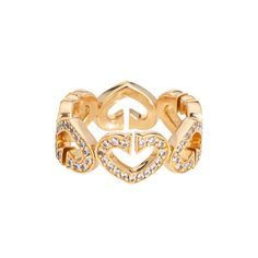 This is part of Chairish’s Fine Jewelry assortment.  Vintage "C de Cartier" diamond heart ring crafted in 18k yellow gold.    Diamonds total an estimated 0.50 carats (estimated at G-H color and VS1-2 clarity).   An alternating pattern of diamond set Cartier "C Hearts" is continuous around the band. The ring is great worn alone or stacked with your fine jewelry from any era and would also make a unique choice as an alternative wedding ring. Dating to 2001 the ring is an out of production Cartier Luxury Heart-shaped Diamond Ring, Elegant Gold Diamond Ring For Valentine's Day, Cartier Gold Diamond Ring Gift, Luxury Yellow Gold Diamond Ring For Valentine's Day, Cartier Gold Diamond Ring For Anniversary, Gold Cartier Diamond Ring For Anniversary, Anniversary Gold Diamond Ring By Cartier, Luxury Gold Ring For Valentine's Day, Luxury Gold Rings For Valentine's Day