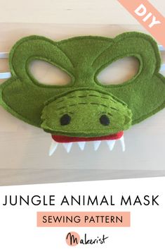 an animal mask made out of felt with the words jungle animal mask sewing pattern on it