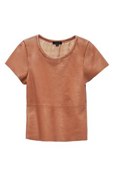 Made from a blend of recycled leather, this T-shirt is a base layer that is far from basic with a very comfortable an all-cotton lining. Crewneck Short sleeves Cotton lining 55% recycled leather, 25% polyurethane, 20% polyester Professional leather clean Imported Women's Clothing Leather T Shirt, Layered T Shirt, Recycled Leather, Leather Cleaning, Basic Outfits, Base Layer, Toffee, Comfortable Fashion, Sleeve Cotton