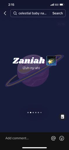 the zaniah app is shown on an iphone screen, and it appears to be showing