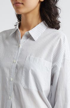 Crisp cotton shirting fabric shapes the look of this classic button-up punctuated by a single patch pocket on the chest. 28 1/2" length Front button closure Point collar Long sleeves with button cuffs 100% cotton Machine wash, line dry Imported Shirting Fabric, Summer Sky, White Summer, Patch Pocket, Button Up Shirts, Button Up, Nordstrom, Collar, Long Sleeve