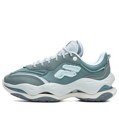 (WMNS) FILA FUSION Cheese Sneakers 'Grey Blue White' T12W311103FWF Sneakers Grey, Fashion Performance, Grey Blue, Stylish Sneakers, Perfect Pair, Blue Grey, Your Perfect, Blue White, Blue And White