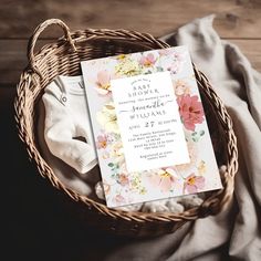 Whimsical Wildflower Elegant Boho Baby Shower Invitation Editable Template Baby Shower Modern, Shower Modern, Sunshine Baby Showers, Soft Pastel Colors, Summer Soft, Elegant Watercolor, Boho Girl