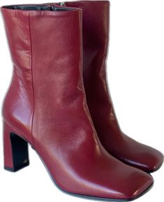 Elegant Heeled Boots With Red Sole For Winter, Chic Winter Heeled Boots With Red Sole, Chic Heeled Boots With Red Sole For Winter, Chic Boots With Red Sole And Block Heel, Elegant Red Heeled Boots For Fall, Red Square Toe Heeled Boots For Party, Party Boots With Red Sole And Square Toe, Red Boots For Fall Evening, Luxury Red Boots For Fall