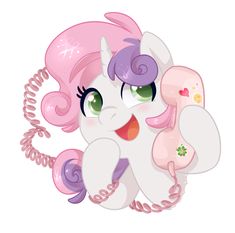 a pinkie pony with green eyes and purple hair, holding a phone in her hand