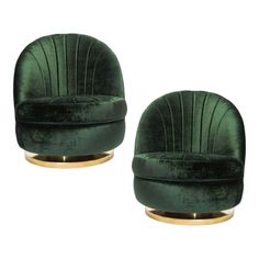 two green velvet chairs with gold bases