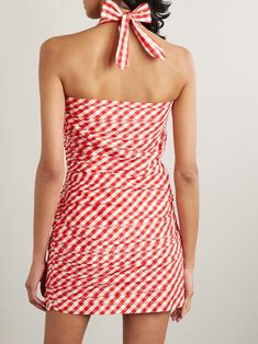 Ruched Mini Dress For Picnic, Ruched Mini Dress For Picnics, Fitted Gingham Ruched Dress, Fitted Gingham Dress With Ruched Detail, Sleeveless Gingham Ruched Dress, Chic Gingham Dress With Ruched Detail, Sleeveless Gingham Dress With Ruched Detail, Gingham Mini Dress For Party, Chic Gingham Dress