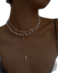 Double Strand Pearl Drop Necklace, Baroque Pearl Drop Choker, Baroque Pearl Chain Choker, Pearl Drop Choker Necklace, Delicate Pearl Choker With Charm, Baroque Pearl Choker With Pearl Charm, Pearl White Pearl Pendant Choker, Pearl White Choker Necklace With Pearl Drop, Elegant Double Strand Layering Choker