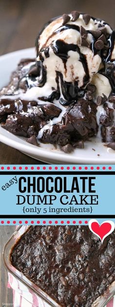 chocolate dump cake with ice cream on top