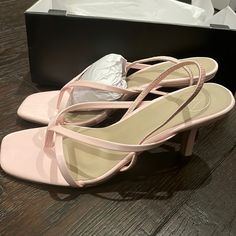 Nwt Nib Missguided Pink Strappy Sling Back Sandal Heel May Be Chipped Light Pink Kitten Heels, 19th Photoshoot, Sandals Aesthetic, Light Pink Heels, Pink Strappy Heels, Pink Kitten Heels, Hoco Inspo, Rainbow Heels, Sling Back Heels