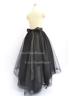 Floor length Black Hi Low Tulle Skirt & Detachable Satin Black Full Skirt Petticoat For Wedding, Elegant Black Tulle Petticoat, Wedding Black Tulle Petticoat, Black Tulle Petticoat For Wedding, Black Wedding Petticoat, Elegant Organza Petticoat For Party, Black Full Skirt For Wedding, Black Skirt For Summer Wedding, Black Long Skirt For Wedding