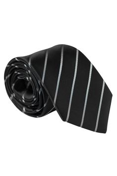 The perfect tie for when you want a touch of formal sparkle. Woven pinstripes in silver metallic thread give this silk satin tie a sophisticated formality. Standard Length: Approx. 3.25" x 58.5". A classic tie width and length that is perfect for most men up to 6'2". 100% silk jacquard: It is made on a special jacquard loom, using different colored yarn-dyed threads to create the woven pattern. 3-fold construction: This ensures your tie maintains its shape and effortlessly creates a flawless kno Classic Pinstripe Ties For Formal Occasions, Silver Standard Tie For Black Tie Events, Classic Pinstripe Formal Ties, Classic Silver Tie For Business, Luxury Silver Suit And Tie Accessories For Business, Formal Striped Fitted Suit And Tie Accessories, Fitted Striped Ties For Black Tie Events, Silver Suit And Tie Accessories For Formal Occasions, Elegant Striped Suit And Tie Accessories For Black Tie