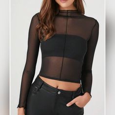 *New With Tags *Size: Medium *Pit To Pit: 14.5" *Length: 16.25" *Color: Black *Fabric: 94% Polyamide, 6% Elastane Fitted Black Mesh Top In Edgy Style, Fitted Black Mesh Top, Edgy Style, Fitted Black Mesh Top For Fall, Trendy Black Sheer Mesh Top, Trendy Sheer Black Mesh Top, Fitted Black Mesh Top For Night Out, Elegant Black Mesh Top For Club, Black Mesh Top For Night Out In Fall, Trendy Black Mesh Top For Fall