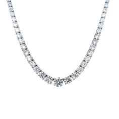 This 18.03 Cts. Natural Round Riviera Necklace boasts a unique combination of elegance and sophistication with its 18K white gold construction and a stunning round-cut center diamond. It is the perfect piece to elevate any look. Get ready to make a statement with this luxurious necklace. CENTER 1.14 RD J VS1 GIA 2457564225SIDE 0.60 RD J VS2 GIA 5453358981 & 0.60 J VS2 RD GIA 5453445943DIAMOND 15.69 RD TCW 112 PCS. H-J VS1-VS218K WG 22.84 GRAMS SIZE 16.50" NB-150 Luxury Silver Solitaire Necklace With Brilliant Cut, White Gold Tennis Necklace With Diamond Cut Lab-grown Diamonds, Luxury White Diamond Cut Necklace, Luxury Silver Lab Grown Diamond Necklace, Luxury Platinum Diamond Necklace For Anniversary, Luxury Lab Grown Diamond Necklace For Formal Occasions, Luxury White Gold Solitaire Necklace With Cubic Zirconia, Luxury Cubic Zirconia Diamond Necklace With Brilliant Cut, Luxury Round Cubic Zirconia Diamond Necklace