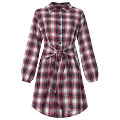 Red Plaid Print Tie Waist Button Shirt Casual Dress Flannel Dress, Shirt Tie, Tartan Dress, Tie Waist Dress, Long Sleeve Flannel, Dresses By Length, Long Sleeve Plaid, Mini Shirt Dress, Clothing Labels