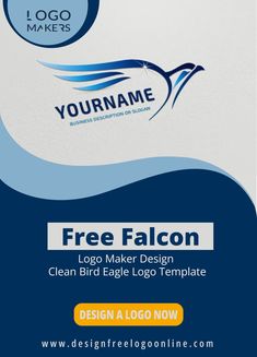 a blue and white business card with the words free falcon on it's side