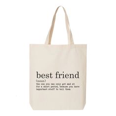 "Best Friend Tote Bag, Best Friend Gift, Gift For Her, Shopping Bag, Cotton Tote, Minimal Tote Bag, Christmas Gift, Birthday Gift, Tote Bag 6.0 oz., 100% cotton 20\" self-fabric handles 9\" handle drop Bottom gusset 15\"W x 16\"H x 3\"D" Trendy Rectangular Canvas Bag For Gifts, Trendy Gift Bag For Mother's Day, Eco-friendly Letter Print Bag For Daily Use, Daily Use Shoulder Bag For Mother's Day, Trendy Mother's Day Gift Bag, Eco-friendly Daily Use Bag With Letter Print, Letter Print Tote Bag As Gift, Letter Print Bags For Shopping On Mother's Day, Rectangular Canvas Bag With Letter Print For Gift