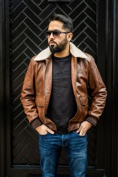 Emaad  Men's Leather Jacket is cut in a modern fit, featuring real sheep leather, accented by 100% polyester lining. Slim fit. Fastening top: Zipper closure. Inside pocket. Durable Zipper. Detachable Fur collar. Fall Leather Aviator Biker Jacket, Leather Biker Jacket For Fall, Urban Brown Leather Jacket, Brown Leather Aviator Outerwear, Aviator Leather Jacket With Padded Collar For Fall, Fall Aviator Leather Jacket With Padded Collar, Masculine Winter Leather Jacket, Brown Aviator Biker Jacket For Fall, Classic Aviator Leather Jacket With Padded Collar