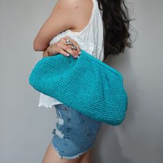 "📌 Get ready for the summer of 2023 with our stylish and versatile summer bag, meticulously handcrafted with eco-friendly paper yarn. 📌 This summer bag is the perfect accessory for women who want to embrace the season with a touch of crochet charm and natural elegance. 📌 Available in three convenient sizes - small, medium, and large - you can choose the perfect size to suit your needs and style. 📌 Made with a combination of crochet and raffia, this bag showcases a unique blend of textures, c Summer Tote With Removable Pouch, Summer Travel Tote Pouch, Summer Travel Tote Clutch, Blue Rectangular Clutch For Vacation, Summer Beach Handheld Pouch, Handheld Beach Pouch For Summer, Handheld Summer Beach Pouch, Blue Crochet Travel Pouch Bag, Green Beach Clutch For Summer