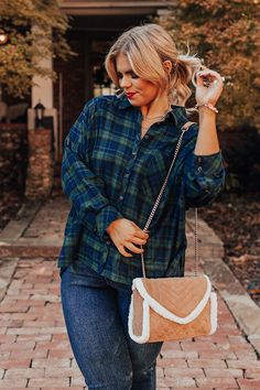 We guaranteed you'll want to wear our cute plus size green 'Wait List' top year after year with its soft lightweight material, navy plaid print, button down front with a collared neckline, long loose sleeves with button closure cuffs, single accent chest pocket, and relaxed silhouette that falls into a straight front hemline and a rounded back hem! Measurements 1XL : Bust 60", Hip 61", Length 25.5", Sleeve Length 28.5", Waist 60". 2XL : Bust 62", Hip 63", Length 26", Sleeve Length 29", Waist 62". 3XL : Bust 64", Hip 65", Length 26", Sleeve Length 29", Waist 64". Green Collared Flannel Shirt For Fall, Green Flannel Shirt With Button Closure For Fall, Accent Chest, Loose Sleeves, Plaid Top, Plaid Jacket, Model Fits, Plaid Tops, Plaid Print