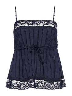 Porcelaine Camisole CIEL DE NUIT | ERES Twee Clothing, Guess Clothing, Sunset Girl, Clothes Board, Lacey Tops, 2024 Wishlist, Cotton Camisole, Scallop Hem, Airport Fashion