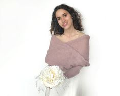 Knitted wedding jacket/shrug/cover up for brides. It is unique in that they can be wear on both sides. As if you receive two bolero for one price! You can put it on in many different ways. See for yourself which one will suit you best! It will be a beautiful and warm wedding accessory what will warm your shoulders, but will not affect your hairstyle because owed around the shoulders. Enjoy the comfort and look elegant and beautiful. Measure the circumference of your bust with your arms down. The Elegant Wedding Sweater For Winter, Elegant Winter Wedding Sweater, Fall Wedding Long Sleeve Shrug, Groom Blue Suit, Toffee Color, Bridal Sweater, Wedding Bolero, Wedding Scarf, Bridal Shrug