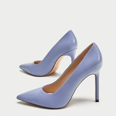 Nwt Zara High Heel Leather Court Shoes In Beautiful Baby Blue Color Elegant Lavender Heels With Round Toe, Purple Leather Pointed Toe Heels, Purple Leather Heels With Pointed Toe, Blue Leather Court Shoes For Spring, Elegant Lavender High Heels, Zara Purple Heels For Formal Occasions, Lavender Pointed Toe Heels For Formal Occasions, Chic Purple Almond Toe Heels, Purple Leather Heels With 4-inch Heel