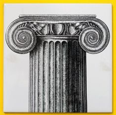 a black and white drawing of a column with two spirals on it's sides