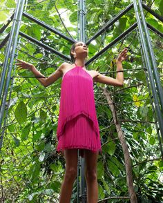 MILAGRO DRESS IN FUCHSIA – No Pise La Grama Web Fringed Dress, Fringe Dress, Fuchsia Color, Ruffled Sleeves, Flowy Skirt, Fitted Bodice, Fashion Forward, Bodice, Special Occasion