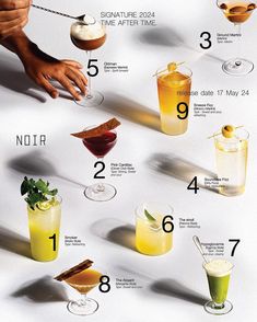 a poster with different types of cocktails on it's sides and numbers in the middle