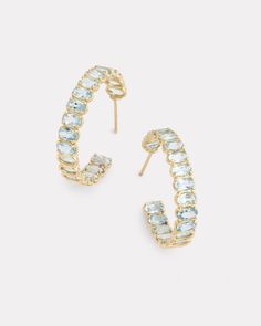 18K Yellow Gold Hoop Earring with Oval Shaped Aquamarine 1 Inch Diameter Style# YEOVHAQ Gold Hoop Earring, Gold Hoop, Gold Hoop Earrings, Oval Shape, Aquamarine, 1 Inch, Hoop Earrings, Yellow Gold, Collage