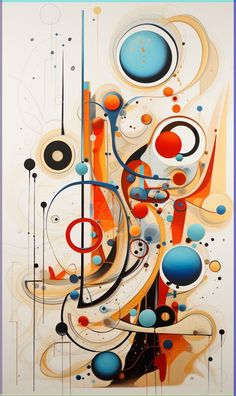 an abstract painting with many different colors and shapes