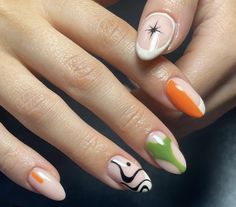 Artsy Nail Ideas, Retro Nails, Wood Nails, Colorful Nail Art, Colorful Nail, Simple Acrylic Nails, Dream Nails