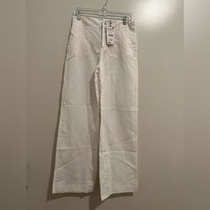 Zara White Linen Pants, Size Medium, Brand New With Tag White Linen Pants For Spring, Wide Leg Cotton Pants For Day Out, High Waist Stretch Linen Bottoms, Casual Linen High-waisted Jeans, High Waisted Stretch Linen Bottoms, White Non-stretch Wide Leg Pants, White Non-stretch Wide-leg Pants, Stretch Linen Wide Leg Bottoms, Stretch Linen Bottoms For Workwear