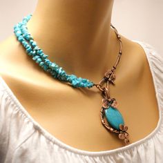 Big Turquoise Necklace, Elegant Wire Wrapped Turquoise Necklace Gift, Turquoise Necklace With Copper Wire, Artisan Turquoise Wire Wrapped Necklaces, Bohemian Wire Wrapped Turquoise Pendant Necklace, Real Turquoise Jewelry, Genuine Turquoise Jewelry, Chunky Turquoise Necklace, Turquoise Jewelry Necklace