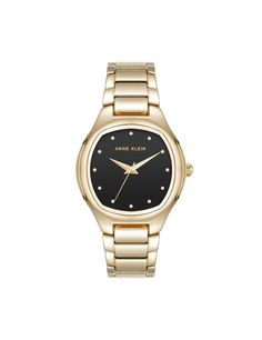 Anne Klein Black/Gold-Tone Everyday Cushion Metal Bracelet Watch Black Diamond Watch With Rectangular Dial For Evening, Classic Evening Watch With Bracelet Strap, Evening Analog Watch With Rectangular Dial, Modern Evening Watch With Metal Dial, Classic Evening Watch With Metal Dial, Elegant Jewelry And Watches With Analog Display, Chic Formal Watches With Round Dial, Chic Formal Watch With Metal Dial, Chic Formal Watches With Metal Dial