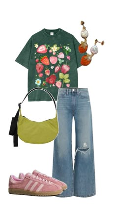 Casual Dopamine Dressing, Trending Outfits 2025, Casual Maximalist Outfits, Colorful Mom Outfits, Colorful Clothing Aesthetic, Colorful Jeans Outfit, Bloomcore Outfits, Pink And Green Aesthetic Outfits, At Patrick’s Day Outfits