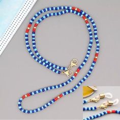 Eye Glasses/Face Mask Beaded Lanyard Length: 23” Two Silicone Glasses Attachments Included 2mm Beads Colors: Dark Blue, Turquoise, Red, Gold Tone Beads Acrylic Beads Miyuki Bead Necklace, Glasses Strap, Mask Holder, Mask Necklace, Beaded Lanyards, Eyeglass Chain, Glasses Chain, Beaded Bracelets Diy, Miyuki Beads