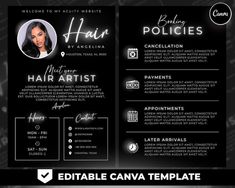 Hair Stylist Acuity Scheduling Template, Hair Stylist Website, Hair Stylist, White Acuity, Canva Template, FHB03 - Etsy Hair Booking Site Ideas, Hairstylist Price List Template, Hair Policy Ideas, Hair Page Name Ideas, Hair Policy, Hair Website Design, Hair Websites, Hair Logo Design, Hair Salon Marketing