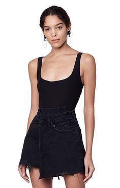 ALIX NYC Mott Black Scoopneck Tank Bodysuit – ALIX NYC High Cut Bodysuit With Built-in Bra For Summer, Summer Bra-friendly Second-skin Tank Top, Summer Tank Bodysuit With Built-in Bra, High Waist Elastane Bodysuit For Summer, Summer Sculpting Bodysuit With Built-in Bra, Summer High-waist Elastane Bodysuit, Summer Shapewear Bodysuit With Tank Straps, Summer High Cut Shapewear Bodysuit, Tank Strap Bodysuit With Built-in Bra