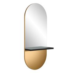 Maitland Mirror with Shelf in Brushed Gold with Matte Black Shelf Beauty Salon Aesthetic, Salon Aesthetic, Oval Shaped Mirror, Minerva Beauty, Salon Styling Stations, Salon Mirrors, Black Shelf, Spa Furniture, Beauty Salon Furniture