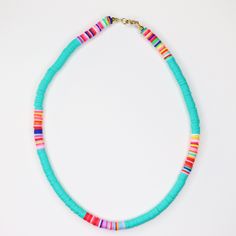 Custom Polymer beaded name necklace can be defined as beach necklace with fun beads, summer necklace or waterproof necklace. Those colorful beach necklaces are named as rainbow fun necklaces. Colorful beach necklaces are the perfect addition to your summer jewelry collection. Add some pop color to any outfit when you wear this fun necklace. Also is a perfect matching between mom and daughter. This necklace is designed for women, teen and girls. Each necklace has a extender Necklace Length: 16 in Rainbow Heishi Bead Necklaces With Letter Beads, Bohemian Jewelry With Letter Beads For Beach Season, Adjustable Rainbow Necklace For Summer, Turquoise Beaded Necklaces With Letter Beads For Beach, Turquoise Beaded Necklace With Letter Beads For Beach, Colorful Letter Beads Jewelry For Festivals, Summer Adjustable Rainbow Necklace, Fun Letter Beads Jewelry For Vacation, Colorful Festival Jewelry With Letter Beads