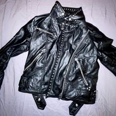 This Jacket Is Extremely Comfortable And Can Be Dressed Up Or Down! I’m Excellent Condition Alternative Style Leather Jacket With Rivets For Fall, Alternative Fall Outerwear With Rivets, Trendy Long Sleeve Leather Jacket With Rivets, Trendy Winter Biker Jacket With Rivets, Spring Rocker Outerwear With Rivets, Alternative Spring Outerwear With Rivets, Black Winter Outerwear With Rivets, Winter Black Outerwear With Rivets, Trendy Outerwear With Rivets For Streetwear