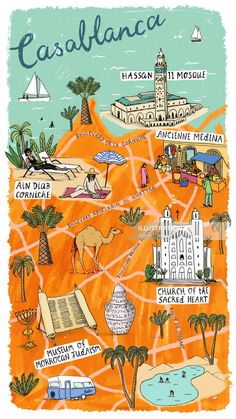 an illustrated map of the city of las angeles, california with all its landmarks and attractions