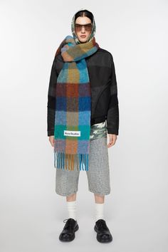 Mohair Scarf, Big Scarf, Checked Scarf, Colorful Scarf, Twilly, Studio Logo, Blue Scarf, Linen Trousers, Long Scarf