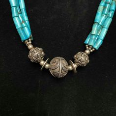 Nepali Silver Turquoise and Repousse Beaded Necklace - Etsy Jean Art, Siddhartha Gautama, African Beads Necklace, Afghan Jewelry, The Cradle, African Necklace, Necklace Ideas, African Beads, Creating Jewelry