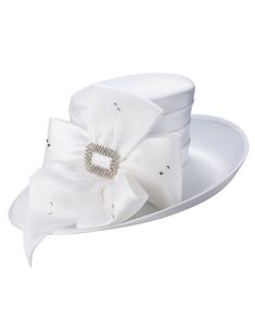 Giovanna Deluxe Church Hat Style: HG1103 Color shown: White Elegant bow adorned hat featuring stone embellishment Crown Circumference: 23" Wedding Hats With Bow And Short Brim, Formal Wide Brim Hat With Ribbon, Formal Hat With Ribbon And Curved Brim, Formal Hat With Adjustable Bow, Formal Fitted Hats With Ribbon, Formal Hats With Bow And Adjustable Fit, Formal Adjustable Hat With Bow, Elegant Church Hat With Ribbon, Classic Short Brim Hat With Bow