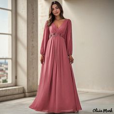 Olivia Mark - Elegant and Sophisticated Solid Color Evening Gown Dress with a Stylish Neckline Elegant Maternity Dresses, Deep V Neck Dress, Evening Gown Dresses, Formal Cocktail Dress, Camisole Dress, High Waist Dress, Pink M, Pregnancy Maxi Dress, Strappy Dresses