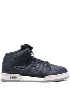 navy blue calf suede FF-logo embroidery flat rubber sole logo print to the side front lace-up fastening round neck logo-embossed tongue Designer High-top Sneakers With Embroidered Logo, High-top Sneakers With Embroidered Logo For Sports, Sports High-top Sneakers With Logo Detail, Navy Leather High-top Sneakers With Branded Insole, Designer High-top Lace-up Sneakers With Embroidered Logo, Sports High-top Sneakers With Embroidered Logo, Navy Leather Lace-up High-top Sneakers, Designer Lace-up High-top Sneakers With Embroidered Logo, Leather High-top Sneakers With Embroidered Logo For Streetwear